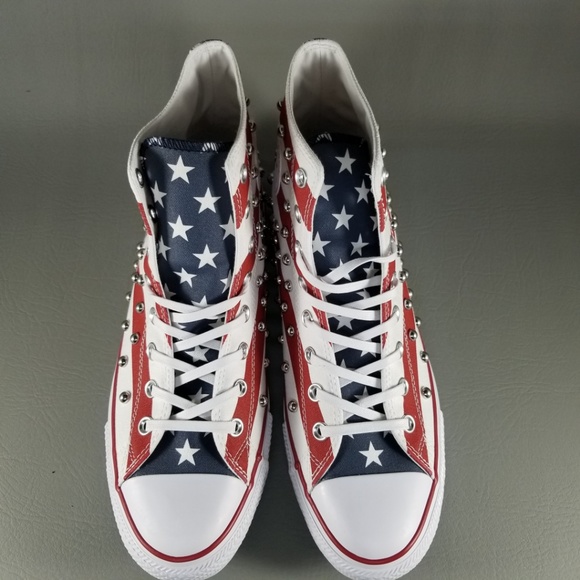 Converse CTAS Hi USA Flag Studded Shoes 10.5 White - Picture 5 of 8